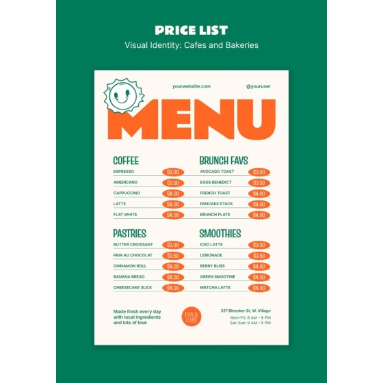 Coffee & Bar Price List Design PSD Source File